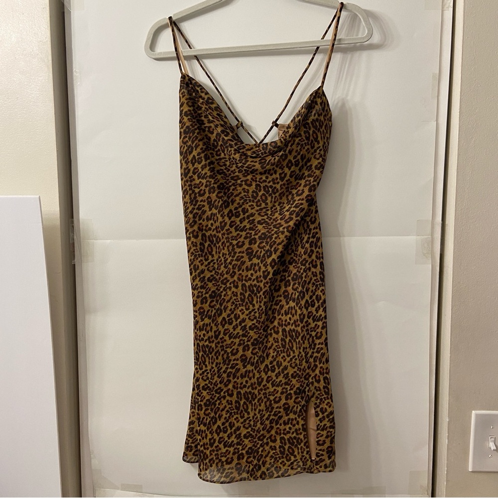 NWT STAUD Mini Bellamy Leopard Print Spaghetti Strap Dress L - Picture 5 of 15